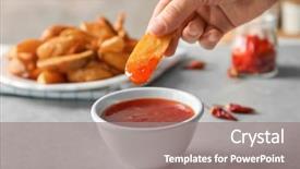  Presentation with chili - Slide set consisting of dipping fried potato in chili background and a gray colored foreground