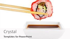  Presentation with roll - PPT theme featuring dipping roll in sauce isolated on white background and a white colored foreground