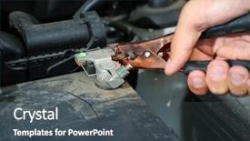  Presentation with battery - Audience pleasing slides consisting of direct current motor - car mechanic uses battery jumper backdrop and a dark gray colored foreground