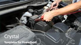  Presentation with current - Amazing presentation design having direct current motor - car mechanic uses battery jumper backdrop and a gray colored foreground