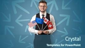  Presentation with flag - Presentation theme having direct integration - cheerful elegant boy standing background and a ocean colored foreground