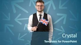  Presentation with flag - Colorful presentation theme enhanced with direct integration - cheerful elegant boy standing backdrop and a  colored foreground