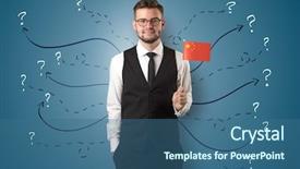  Presentation with five business people standing together and smiling - Presentation consisting of direct integration - smiling young man standing background and a  colored foreground