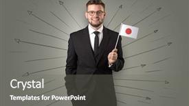  Presentation with flag - Colorful PPT theme enhanced with direct integration - smiling young man standing backdrop and a  colored foreground