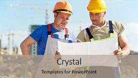  Presentation with mechanical engineering engineer tools - Audience pleasing slide set consisting of direct labor - two engineer builders with blueprint backdrop and a  colored foreground