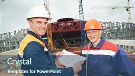  Presentation with mechanical engineering engineer tools - Amazing presentation theme having direct labor - two engineer builders with blueprint backdrop and a  colored foreground