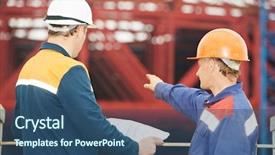  Presentation with engineering engineer or safety officer - Presentation design featuring direct labor - two engineer builders with blueprint background and a ocean colored foreground