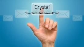  Presentation with press - Cool new presentation theme with direct mail - arm press the button icon backdrop and a light blue colored foreground