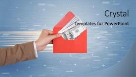  Presentation with trophy award hand holding - Slide deck enhanced with direct mail - female hand holding empty background and a light blue colored foreground