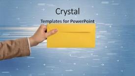  Presentation with hand holding pencil - Beautiful presentation featuring direct mail - female hand holding empty backdrop and a light blue colored foreground