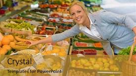  Presentation with direct marketing - Amazing theme having direct marketing - young woman buying fruits backdrop and a gold colored foreground