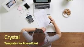  Presentation with business calculator - PPT theme featuring calculator papers and laptop computer background and a  colored foreground