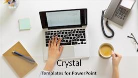  Presentation with accounting - Cool new slide deck with people and technology concept - hands backdrop and a soft green colored foreground