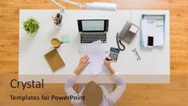  Presentation with business calculator - Beautiful PPT layouts featuring  backdrop and a  colored foreground