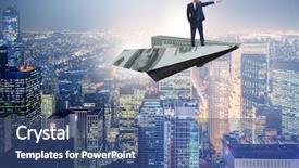  Presentation with plane - PPT layouts consisting of aviation career - businessman flying on paper plane background and a  colored foreground