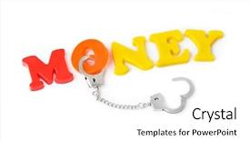  Presentation with blank whiteboard isolated on white - PPT theme featuring debt lock - money and handcuffs isolated background and a white colored foreground