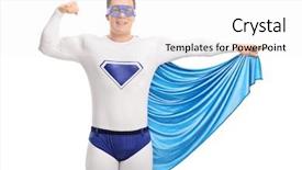  Presentation with flexing - Audience pleasing presentation consisting of directing others - cheerful superhero flexing his bicep backdrop and a white colored foreground