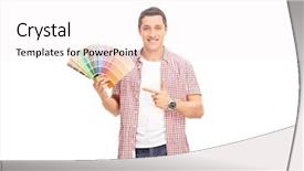  Presentation with one young man exercising handball - Cool new PPT theme with directing others - cheerful young man holding backdrop and a white colored foreground