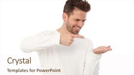  Presentation with man heart attact hand hold - Beautiful slide set featuring directing others - happy man pretending to hold backdrop and a sky blue colored foreground