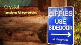  Presentation with log cabin - Colorful slide set enhanced with directing others - hippies use sidedoor sign screwed backdrop and a tawny brown colored foreground