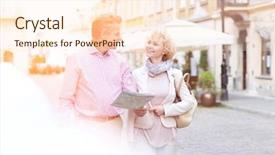  Presentation with aged map - Amazing slide deck having directing others - smiling middle-aged couple with map backdrop and a cream colored foreground