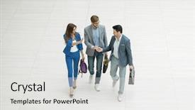  Presentation with team business top view - PPT theme with directing others - top view business colleagues greeting background and a light gray colored foreground