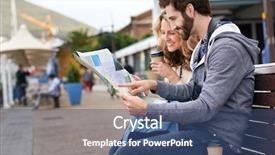  Presentation with bench vise - Presentation design with directing others - tourist couple sitting on bench background and a ocean colored foreground