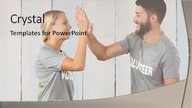  Presentation with volunteer - Slide deck featuring directing others - volunteer couple giving high five background and a lemonade colored foreground