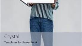  Presentation with young happy people smiling - Slide set featuring direction-and-people-concept-happy background and a light blue colored foreground