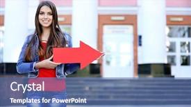  Presentation with pointer - Beautiful PPT layouts featuring direction arrows - beautiful girl with pointer outdoors backdrop and a ocean colored foreground