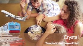  Presentation with travel globe - Slide set consisting of direction of travel collage background and a coral colored foreground