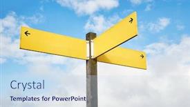  Presentation with direction - Presentation design with direction signs against blue sky background and a sky blue colored foreground