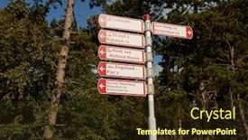  Presentation with pine forest - PPT theme having direction-signs-against-pine-tree background and a wine colored foreground