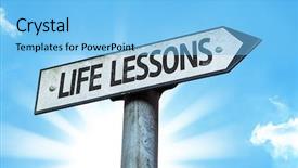  Presentation with knowledge - Colorful presentation enhanced with directions knowledge - life lessons sign backdrop and a light blue colored foreground