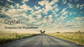  Presentation with asphalt road - Colorful slide deck enhanced with directions new horizons - empty straight long asphalt road backdrop and a soft green colored foreground