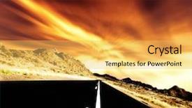  Presentation with road light - Audience pleasing theme consisting of directions new horizons - sunset road - straight road backdrop and a yellow colored foreground