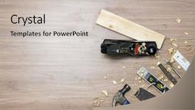  Presentation with hand tools - Beautiful presentation theme featuring directly above shot hand jack backdrop and a light gray colored foreground