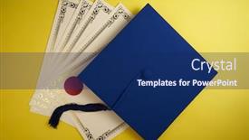  Presentation with certificate - Theme consisting of directly-above-shot-of-mortarboard background and a navy blue colored foreground