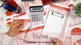  Presentation with accounting - PPT theme with directly-above-view-of-businessman background and a coral colored foreground