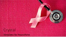  Presentation with pink ribbon breast awareness - Beautiful PPT theme featuring directly above view of stethoscope by pink breast cancer awareness ribbon on fabric backdrop and a red colored foreground