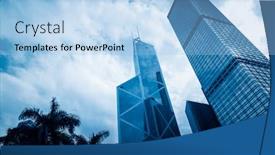  Presentation with blue financial - Slides having directly below of modern financial skyscrapers in central hong kong blue toned china background and a light blue colored foreground