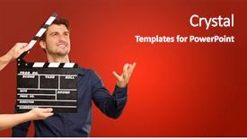 Presentation with director - Presentation theme with director clapping the clapper board background and a crimson colored foreground