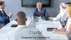  Presentation with director - Cool new PPT theme with director of company hold meeting with business partner backdrop and a light blue colored foreground