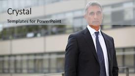  Presentation with director - Presentation theme enhanced with director standing outdoors background and a light gray colored foreground