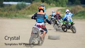  Presentation with motorbikes - Audience pleasing PPT theme consisting of dirt bike - four boys ride motorbikes backdrop and a mint green colored foreground