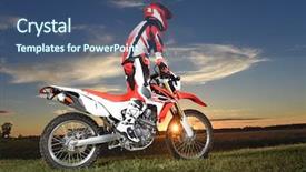  Presentation with motocross - Cool new presentation design with dirt bike - motocross rider standing on motocycle backdrop and a ocean colored foreground