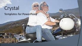  Presentation with senior couple - Slide deck consisting of dirt bike - senior couple riding a motorcycle background and a light blue colored foreground