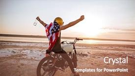  Presentation with dirt bike - Theme featuring dirt bike - young brutal man in golden background and a tawny brown colored foreground