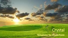  Presentation with dirt - Slide deck with dirt path - summer landscape with green grass background and a tawny brown colored foreground