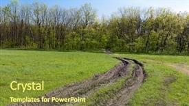  Presentation with fork road - Colorful slide deck enhanced with dirt road across forest meadow backdrop and a  colored foreground